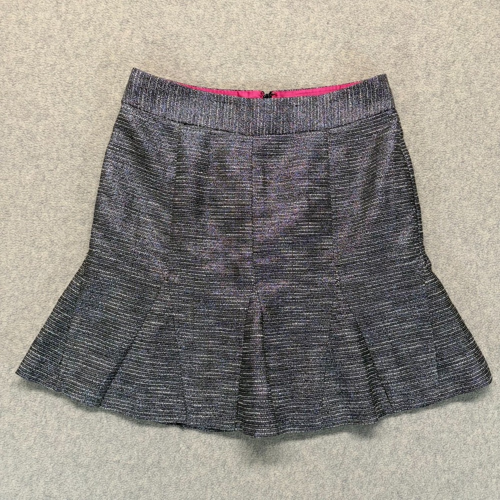 Banana Republic Womens Mini Skirt Metallic Silver Black Shimmer Pleated Lined 6